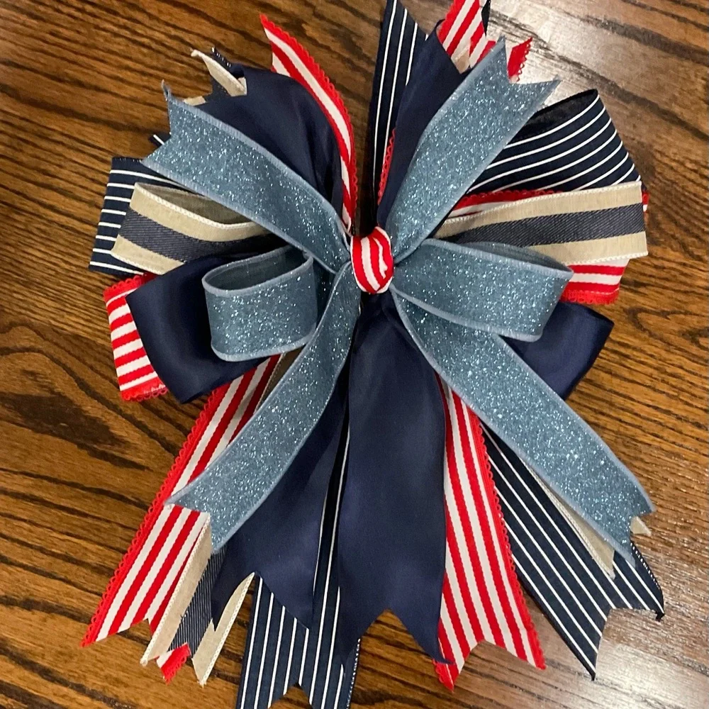Patriotic Blue & Red Decorative Wreath Bow